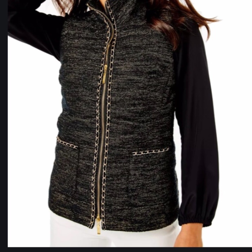 Lilly Pulitzer Noella Vest Onyx Resort Boucle, LG